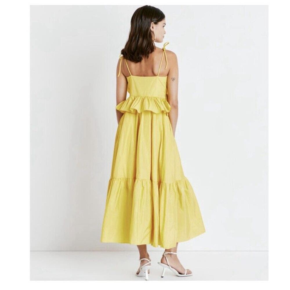 Tanya Taylor Delphine Dress Lemon Yellow Ruffle Detail Midi Dress sz 10 - Picture 4 of 13